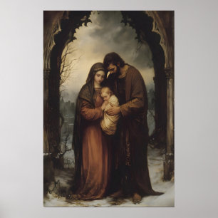 Holy Family Winter Christmas Digital Jesus Art Poster