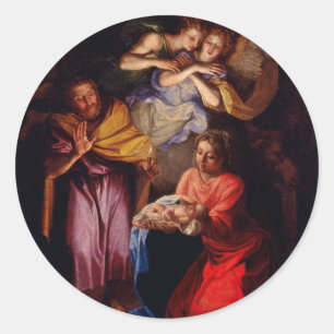 Holy Family with Angels by Coypel Classic Round Sticker