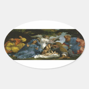 Holy Family with Saints and Angels Oval Sticker