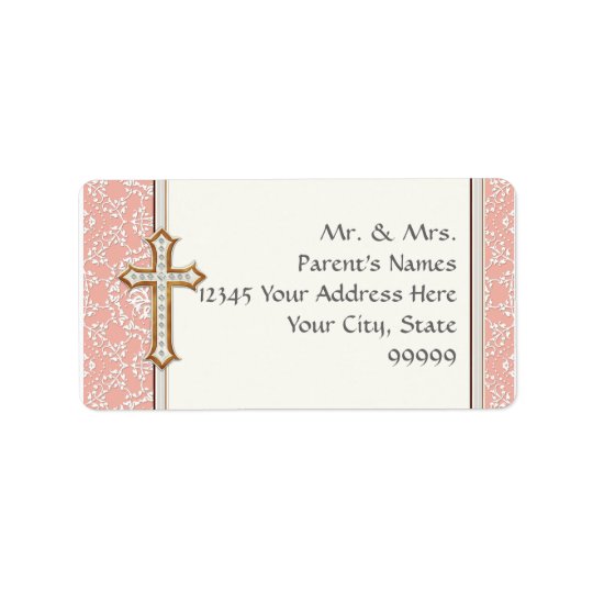 Holy First Communion Gold Golden Cross Lace Girl Address Label