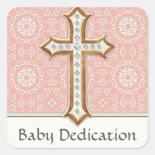 Holy First Communion Gold Golden Cross Lace Girl Square Sticker