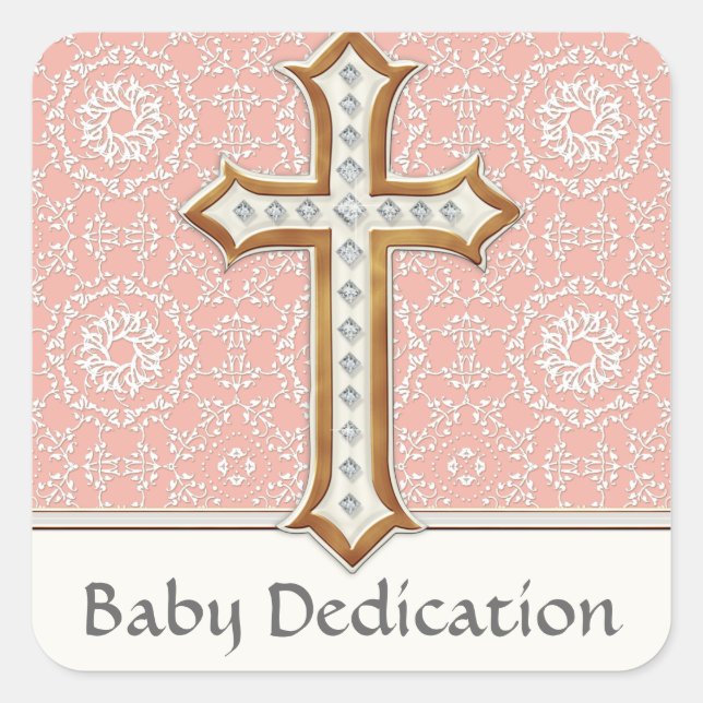 Holy First Communion Gold Golden Cross Lace Girl Square Sticker (Front)