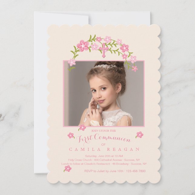 Holy Floral Photo Religious Invitation (Front)