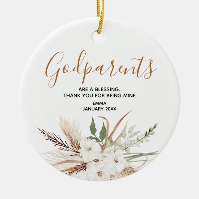 Holy flower Personalised Godparents Christmas Ceramic Ornament (Front)