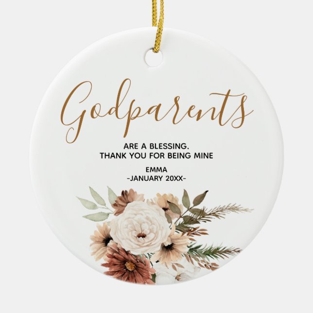 Holy flower Personalised Godparents Christmas Ceramic Ornament (Front)