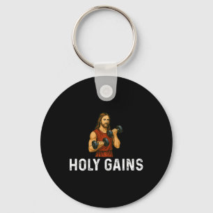 Holy Gains Church God - Weight Lifting Fitness Bod Key Ring