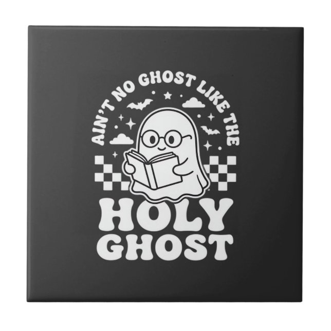 Holy Ghost Retro Halloween Ghost Design_1 Ceramic Tile (Front)