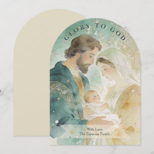 Holy Green Nativity Gold Christmas TMF26 Holiday Card