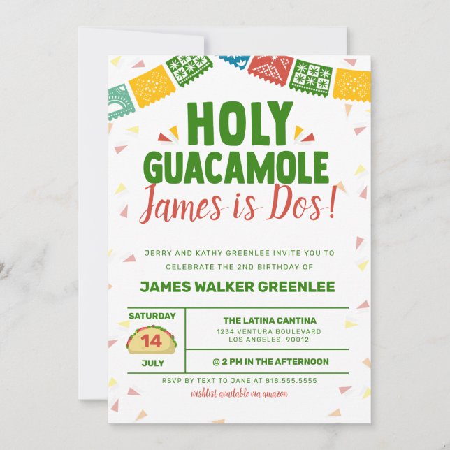 Holy Guacamole 2nd Birthday Fiesta Invitation (Front)