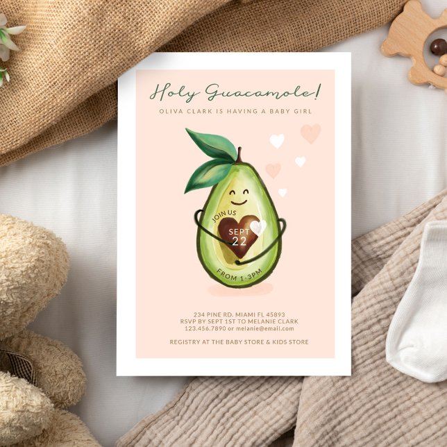 Holy Guacamole A Baby Girl Is On The Way Avocado Invitation (Creator Uploaded)