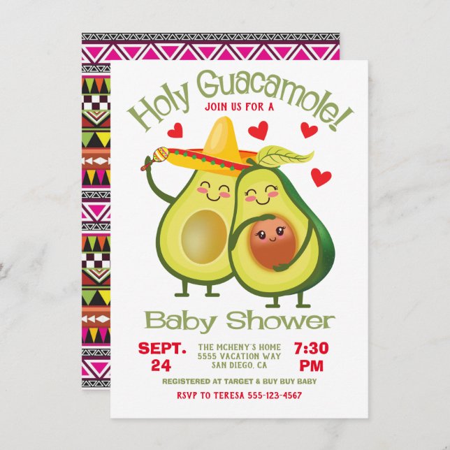 Holy Guacamole Avocado Baby Shower Fiesta Invitation (Front/Back)