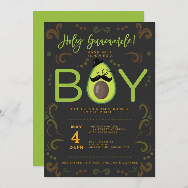 Holy Guacamole Boy Taco Baby Shower Invitation (Front/Back)