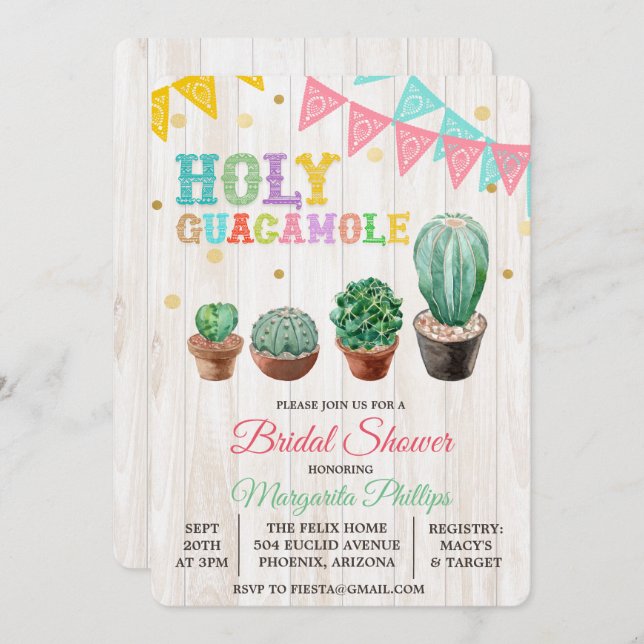 Holy Guacamole Cactus Bridal Shower Invitation (Front/Back)