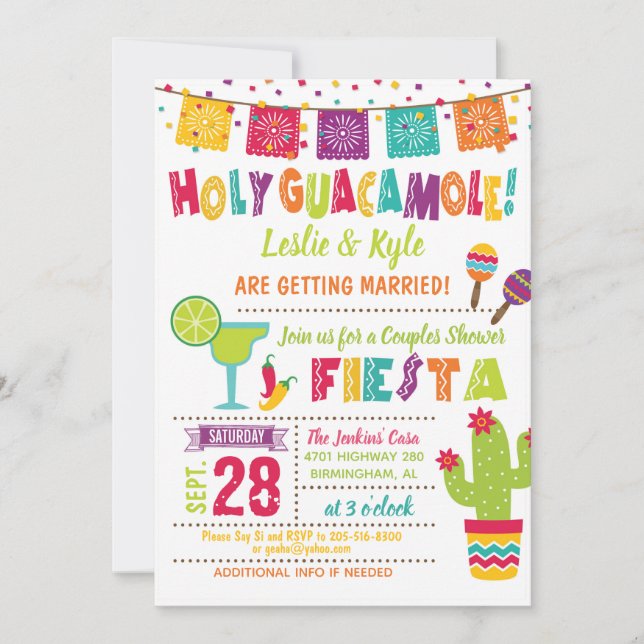 Holy Guacamole Couples Shower Fiesta Invitation W (Front)