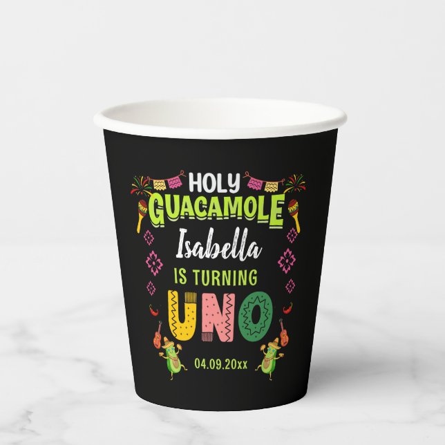 Holy Guacamole Fiesta avocado 1st Birthday Paper Cups (Front)