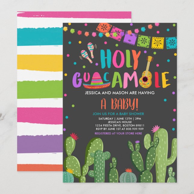 Holy Guacamole Fiesta Baby Shower Cactus  Invitation (Front/Back)