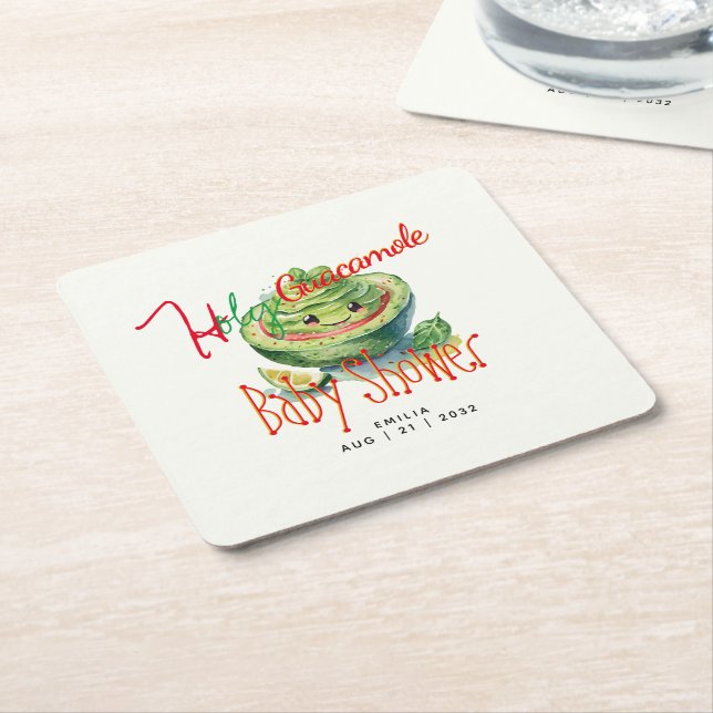 Holy Guacamole Fiesta Baby Shower CUSTOM Square Paper Coaster (Angled)