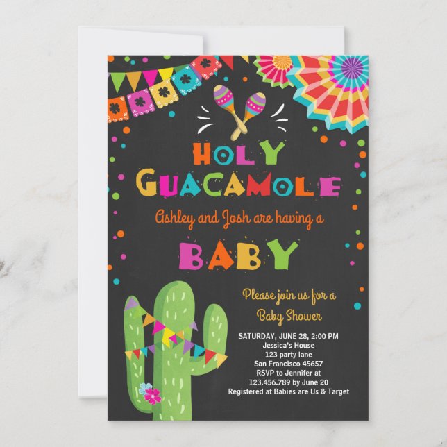 Holy Guacamole Fiesta Baby shower invite Mexican (Front)