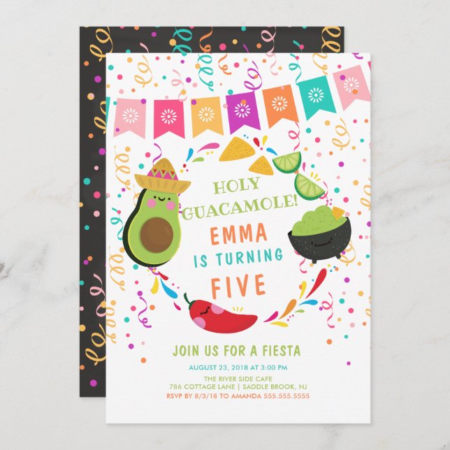 Holy Guacamole Fiesta Birthday Invitation (Front/Back)