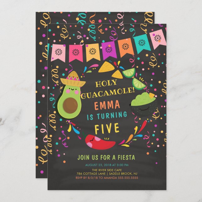 Holy Guacamole Fiesta Birthday Invitation (Front/Back)