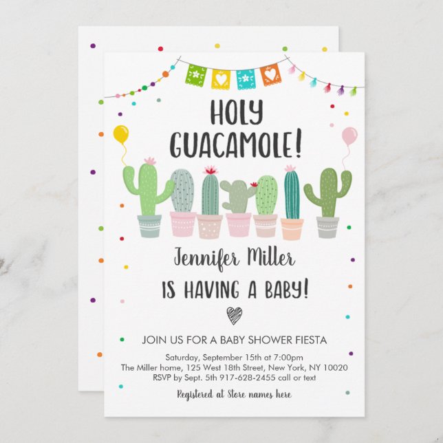 Holy Guacamole Fiesta Cactus Baby Shower Invitation (Front/Back)