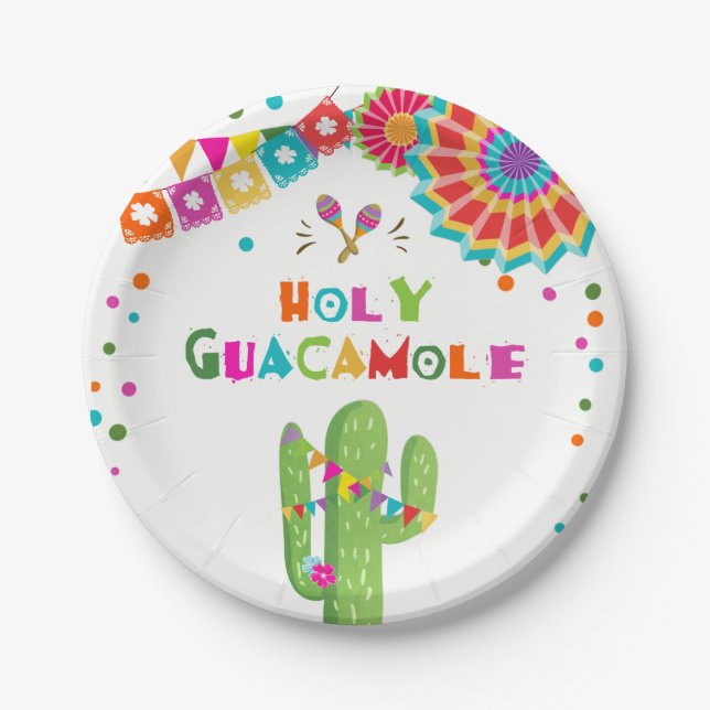 Holy Guacamole Fiesta Paper Plates Cactus Mexican (Front)