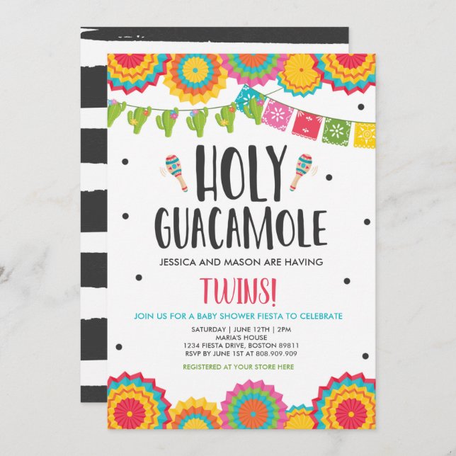 Holy Guacamole Fiesta Twins Baby Shower Invitation (Front/Back)