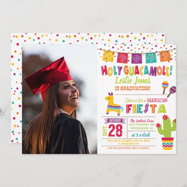Holy Guacamole Graduation Invitation Piñata PH WH (Front/Back)