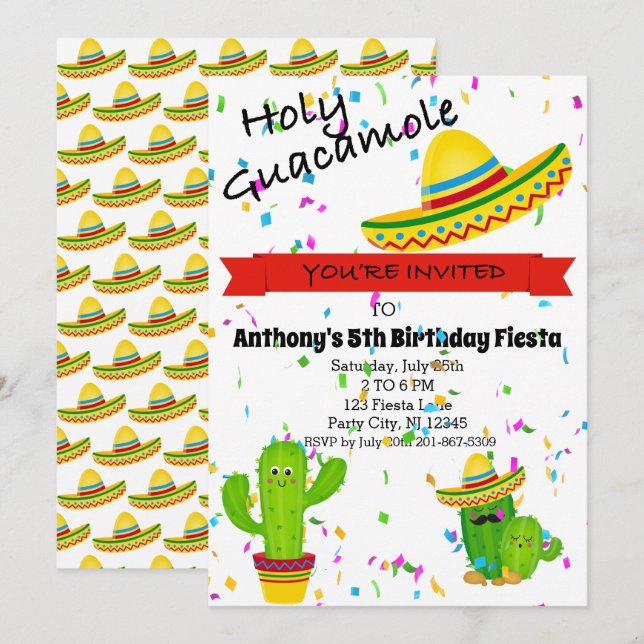 Holy Guacamole Kids Birthday Party Invitation (Front/Back)