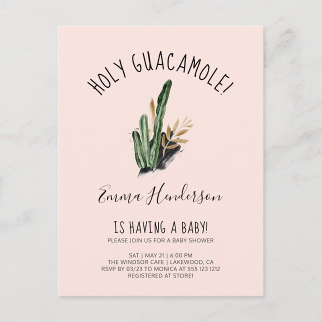 Holy Guacamole Mexican Cactus Baby Shower Invitation Postcard (Front)