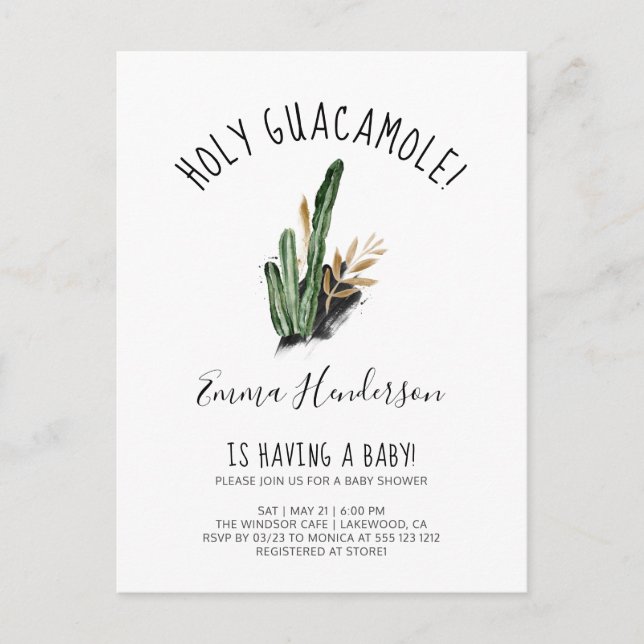 Holy Guacamole Mexican Cactus Baby Shower Invitation Postcard (Front)