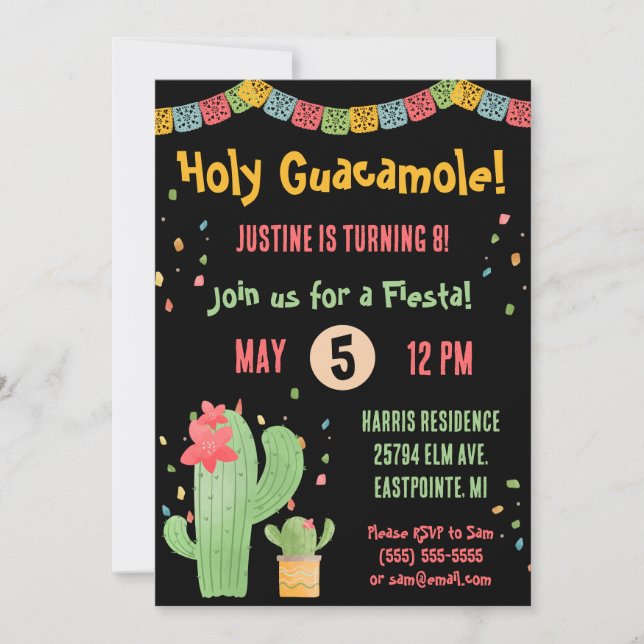 Holy Guacamole! Mexican Fiesta Birthday Party Invitation (Front)