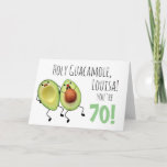 Holy Guacamole Personalised 70th Birthday Card<br><div class="desc">Celebrate someone's seventieth birthday with a bit of humour with this fun "Holy Guacamole" design. This avocado couple is paired with text that can be personalised for your intended recipient; just change the age and name and you're all set. In addition, the fonts can also both be customised to your...</div>