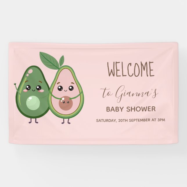 Holy Guacamole Pink Avocado Baby Shower Banner (Horizontal)