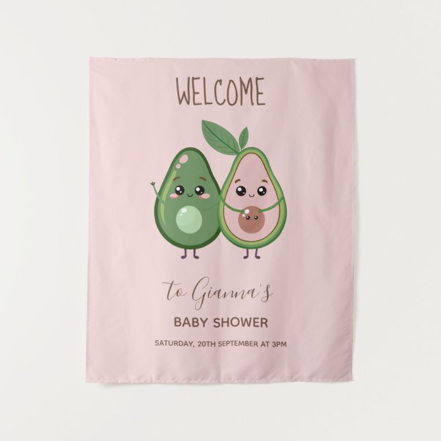 Holy Guacamole Pink Avocado Baby Shower Tapestry (Front)