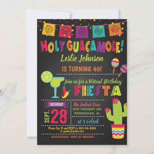 Holy Guacamole Virtual Birthday Fiesta Invitation (Front)