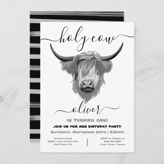Holy Highland Cow Birthday Party Invitation (Front/Back)