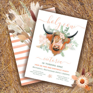 Holy Highland Cow Floral Birthday Party Invitation