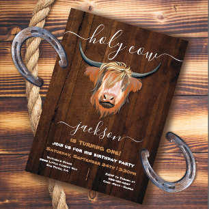 Holy Highland Cow Rustic Birthday Party Invitation