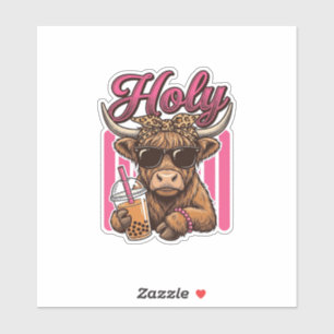 Holy Highland Cow Vintage Boba Tea Shirt Design_1