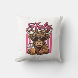 Holy Highland Cow Vintage Boba Tea Shirt Design_1 Cushion