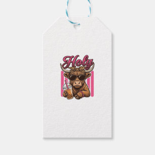 Holy Highland Cow Vintage Boba Tea Shirt Design_1 Gift Tags