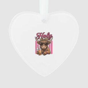 Holy Highland Cow Vintage Boba Tea Shirt Design_1 Ornament