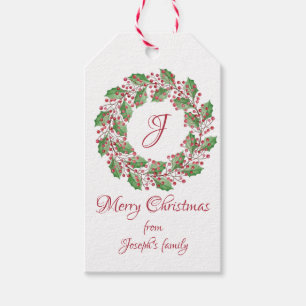 Holy leaves and cherry christmas gift tags