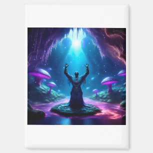 Holy Man In Cave Has Arms Raised Heavenward Magnet
