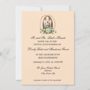 Holy Mary In White With White Roses  Catholic Invitation