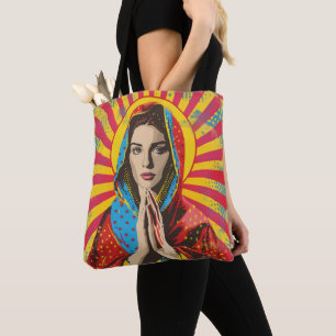 Holy Mary Religion Pop Art Tote Bag