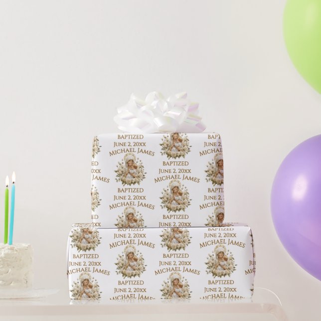 Holy Mary With Child  Jesus Baptism Wrapping Paper (Party Gifts)
