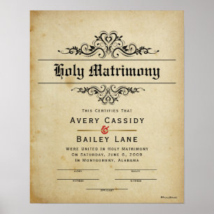 "Holy Matrimony" Antique Wedding Certificate Poster