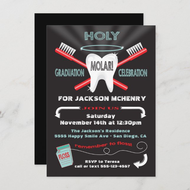 Holy Molar Dental Dentist graduation invites (Front/Back)